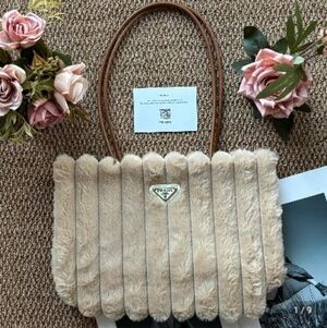 Prada Beige Faux Fur Bag